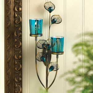 World Menagerie Peacock Plume Iron Sconce WRMG2624